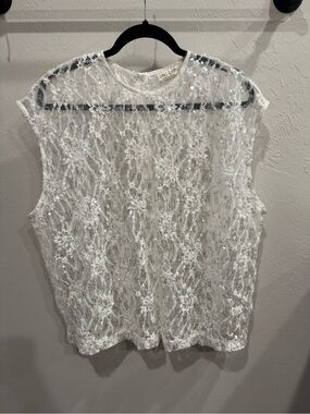 VRG GRL White Sequin Lace Tank Top
